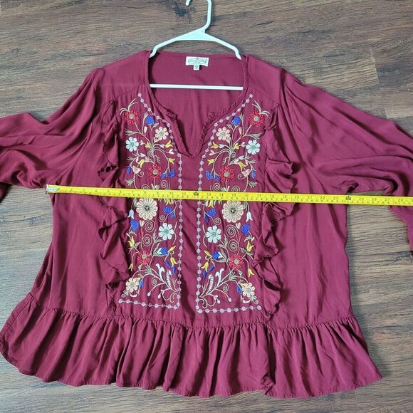 Grand & Green w/Love woman's boho embroidered top XL Rayon Floral Cottage - Picture 9 of 9